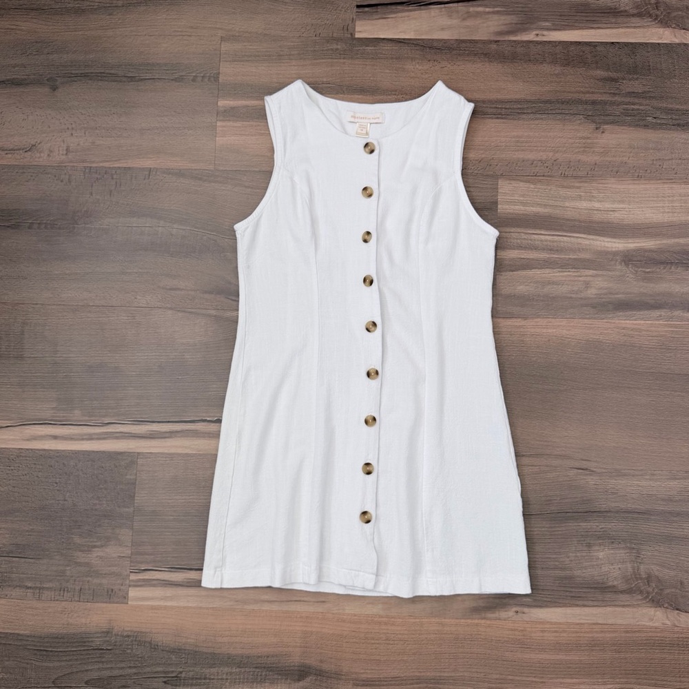 Sleeveless White Button-Front Midi Dress